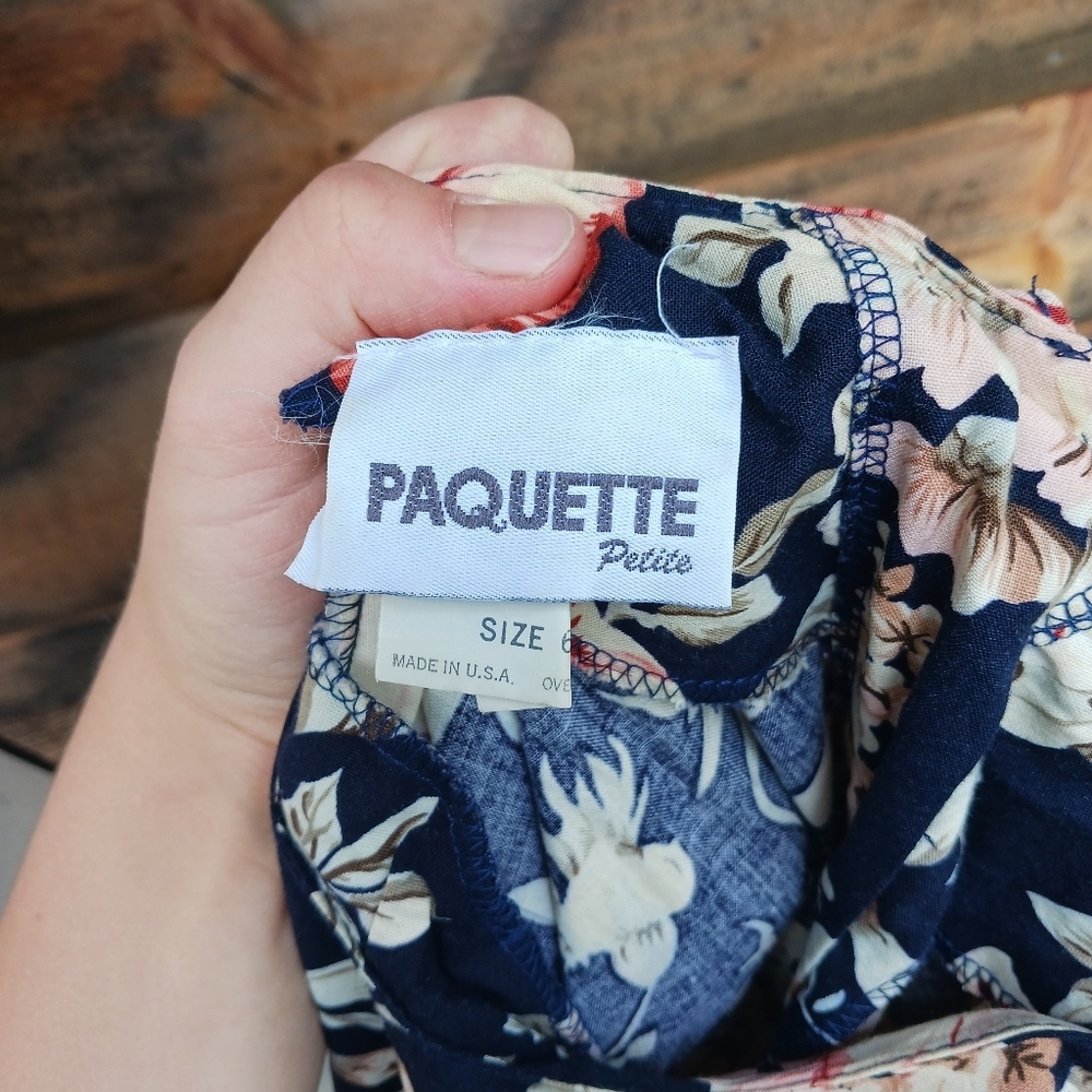 Vintage 80s Paquette Floral Puff Sleeve‎ Dress Size 8 Belted Midi Cottagecore - Picture 7 of 9